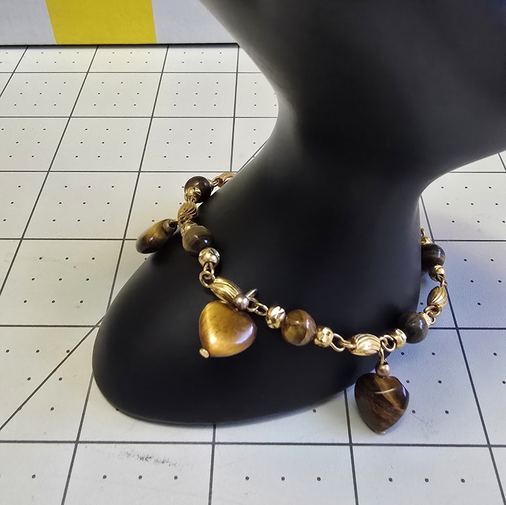 Gold/Brown Tone Heart Charm Bracelet